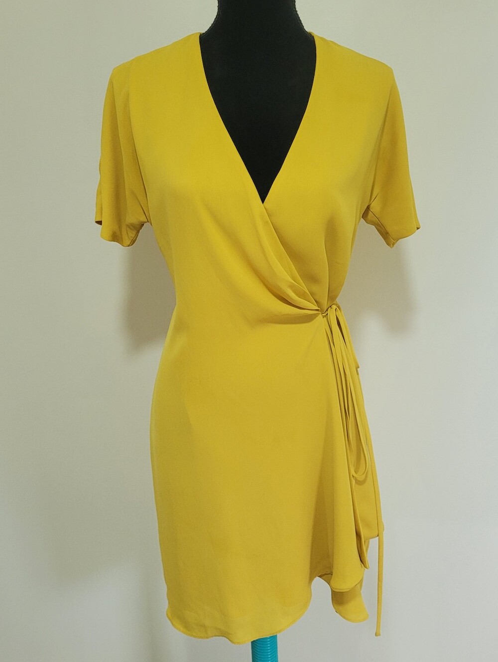 Babaton by Aritzia Women's Wallace Wrap Mini Dress Small Yellow Colorful Flirty